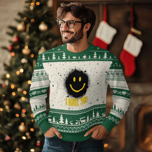 I Hate You Ugly Christmas Sweater Funny Smile Face Emoticon Meme TS14 Beige Green Print Your Wear