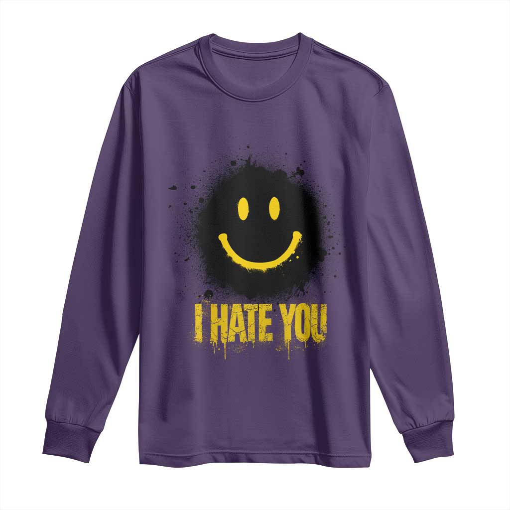 I Hate You Long Sleeve Shirt Funny Smile Face Emoticon Meme TS14 Purple Print Your Wear