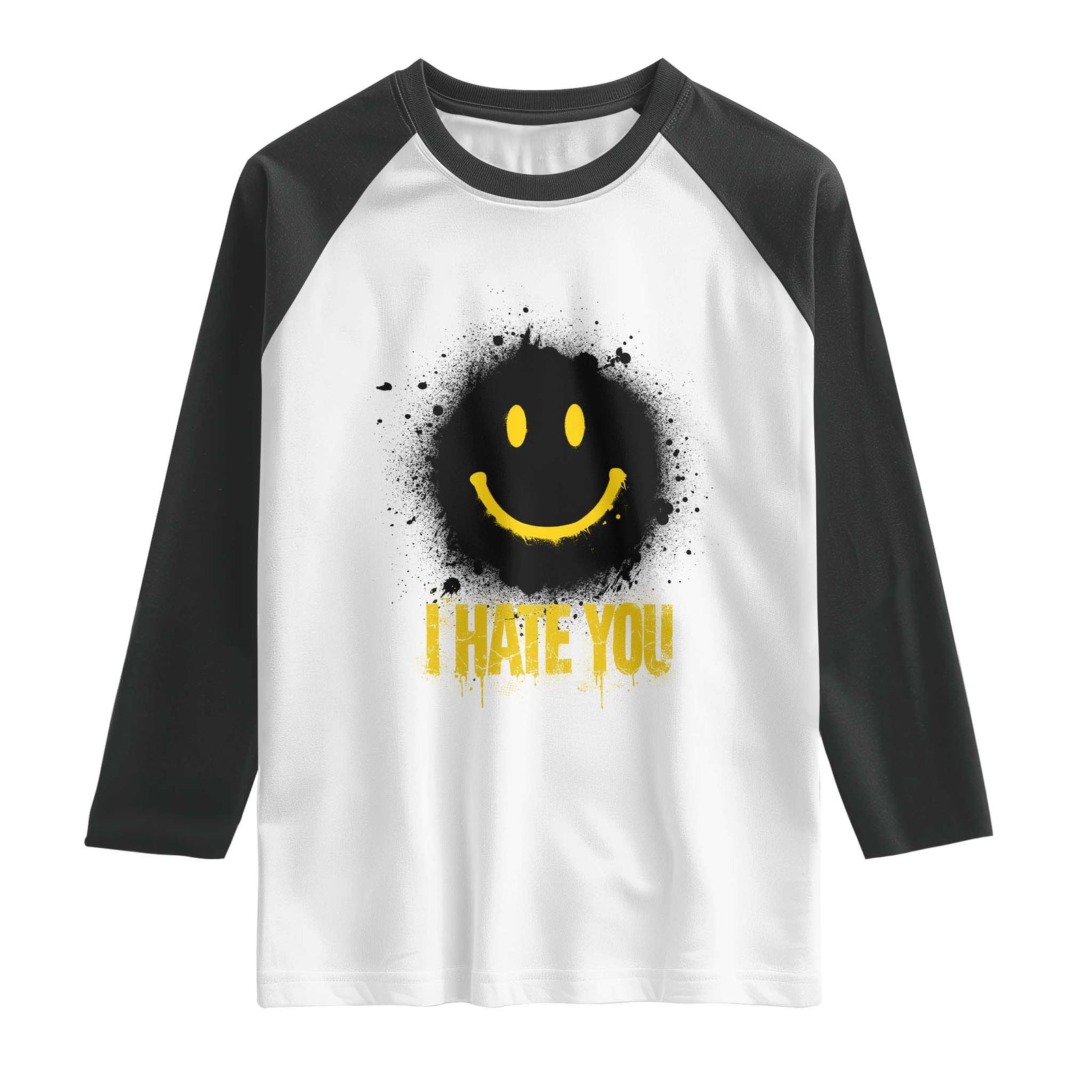 I Hate You Raglan Shirt Funny Smile Face Emoticon Meme TS14 White Black Print Your Wear