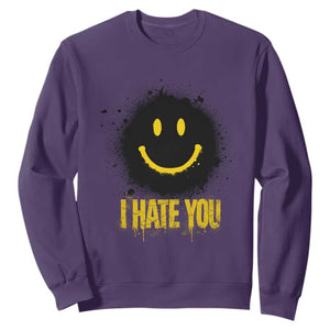 I Hate You Sweatshirt Funny Smile Face Emoticon Meme TS14 Purple Print Your Wear