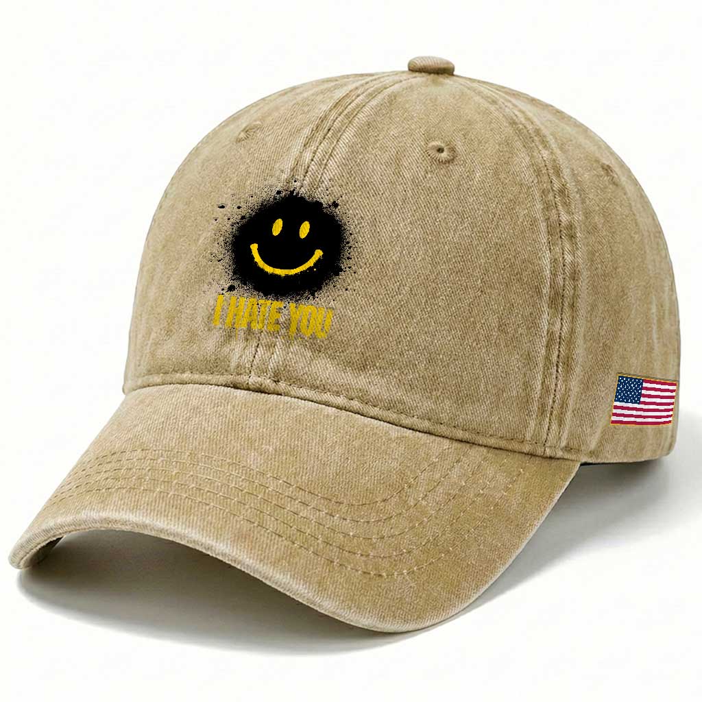I Hate You Washed Cotton Baseball Cap Funny Smile Face Emoticon Meme TS14 Print Your Wear