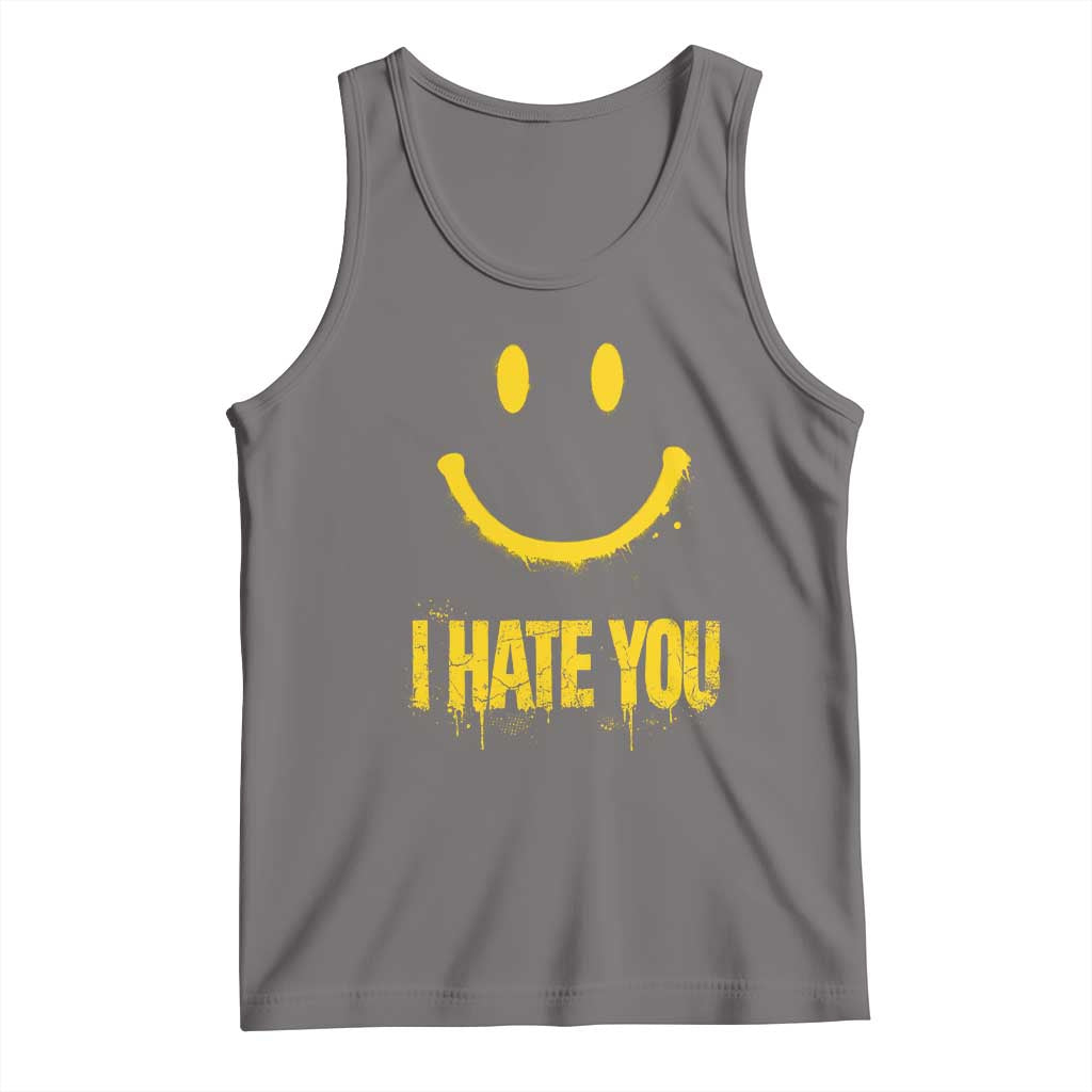 I Hate You Tank Top Funny Sarcastic Smiling Face Meme TS14 Deep Heather Print Your Wear