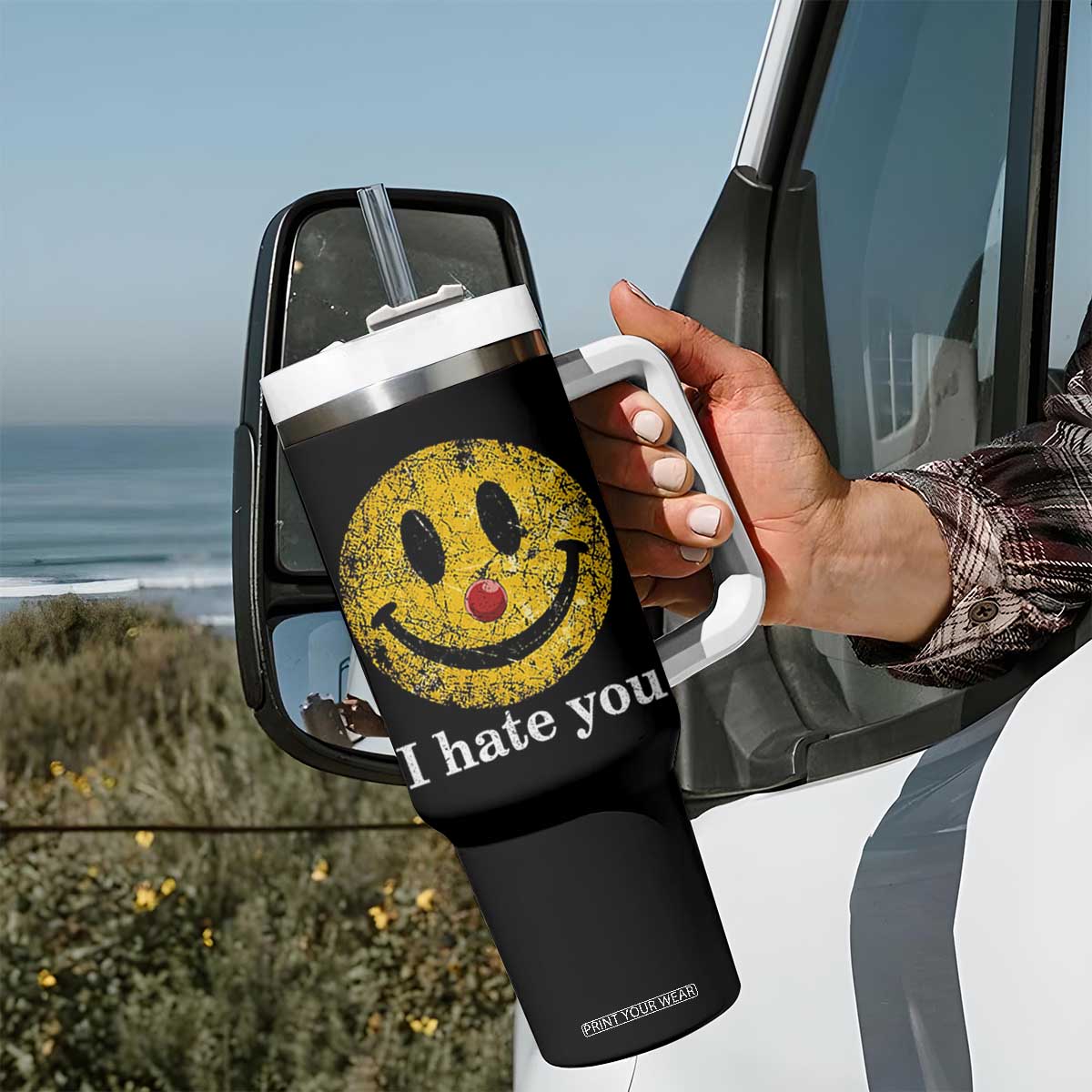I Hate You Smile Face Meme Tumbler With Handle Funny Sarcastic Joke Meme TS14 Print Your Wear