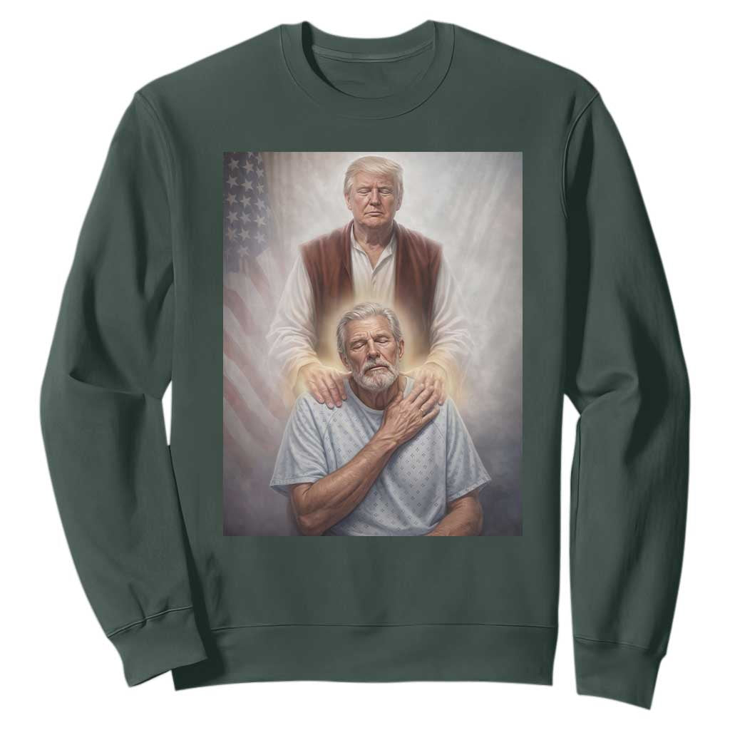 Trump Jesus Sweatshirt Funny Divine Leader Political Meme TS14 Dark Forest Green Print Your Wear