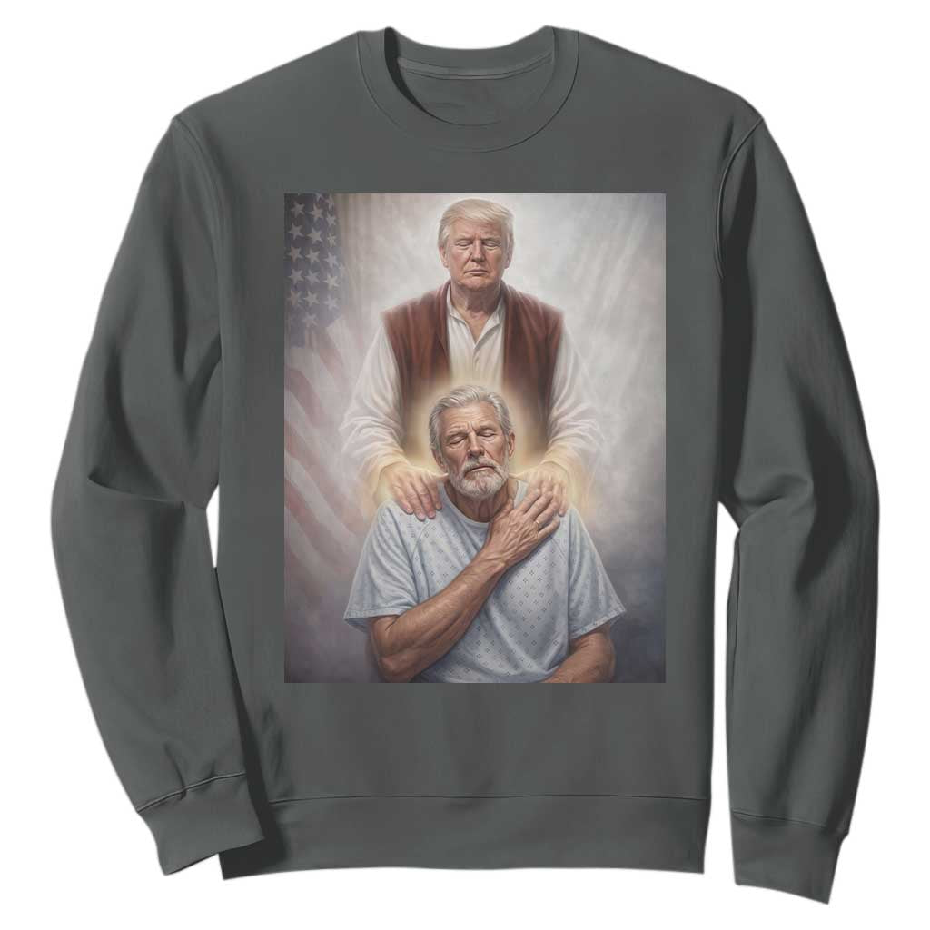 Trump Jesus Sweatshirt Funny Divine Leader Political Meme TS14 Dark Heather Print Your Wear