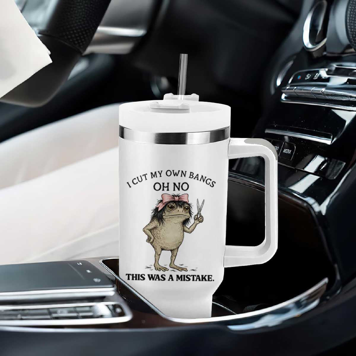 I Cut My Own Bangs Tumbler With Handle Funny Frog Meme TS14 Print Your Wear