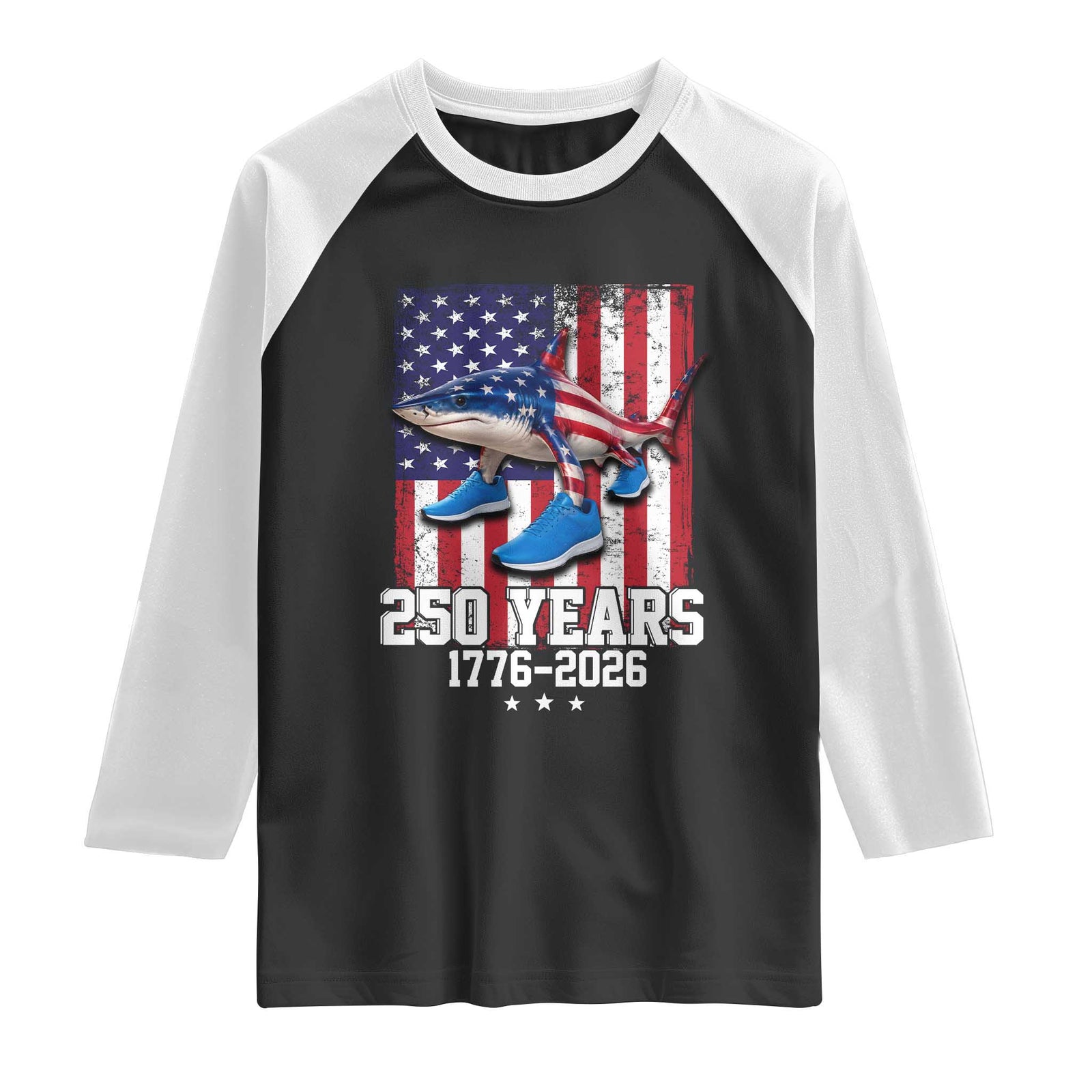 250th America Anniversary Raglan Shirt Tralalero Tralala Italian Brainrot 4th of July Meme TS14 Black White Print Your Wear