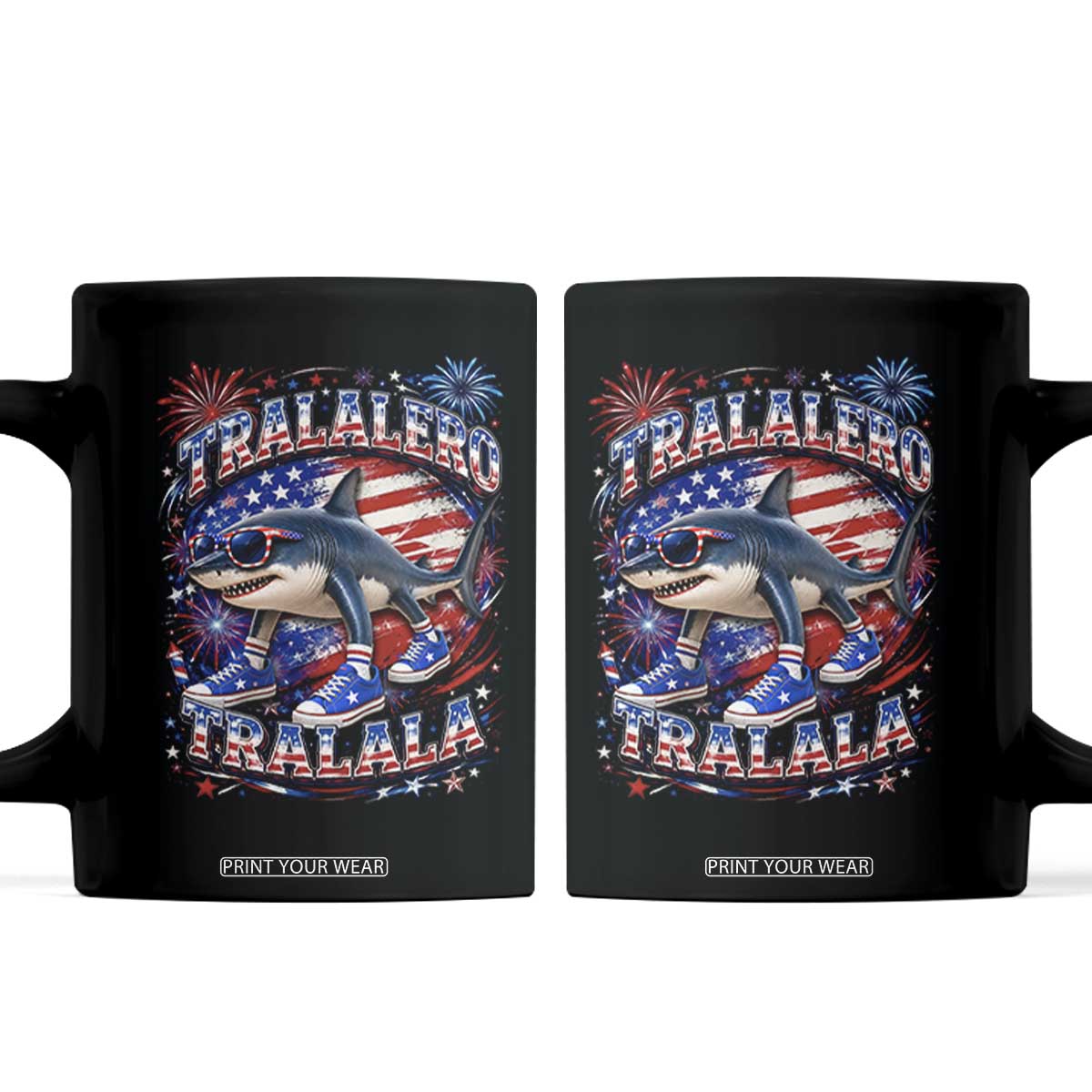 Tralalero Tralala Shark Italian Brainrot 4th Of July Meme Coffee Mug TS14 Black Print Your Wear