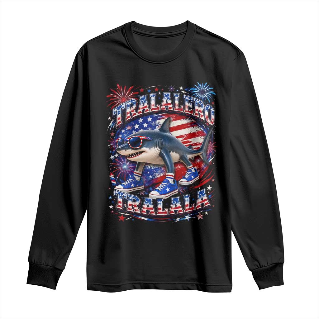 Tralalero Tralala Shark Italian Brainrot 4th Of July Meme Long Sleeve Shirt TS14 Black Print Your Wear