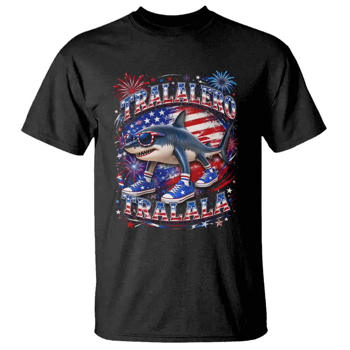 Tralalero Tralala Shark Italian Brainrot 4th Of July Meme T Shirt TS14 Black Print Your Wear