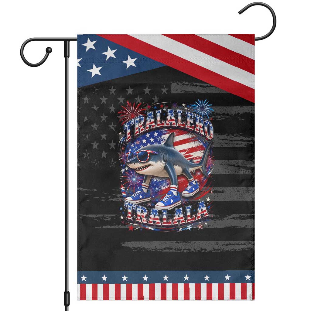 Tralalero Tralala Shark Italian Brainrot 4th Of July Meme Patriotic Garden Flag TS14 Distressed Black Blue Print Your Wear