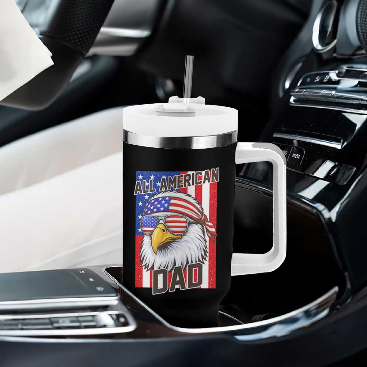 All American Dad 4th of July Tumbler With Handle Daddy Eagle USA TS14 Print Your Wear