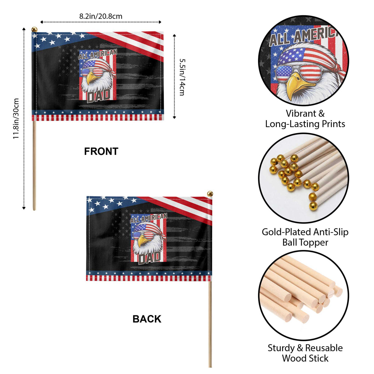 All American Dad 4th of July Patriotic Handheld Flag Daddy Eagle USA TS14 Print Your Wear