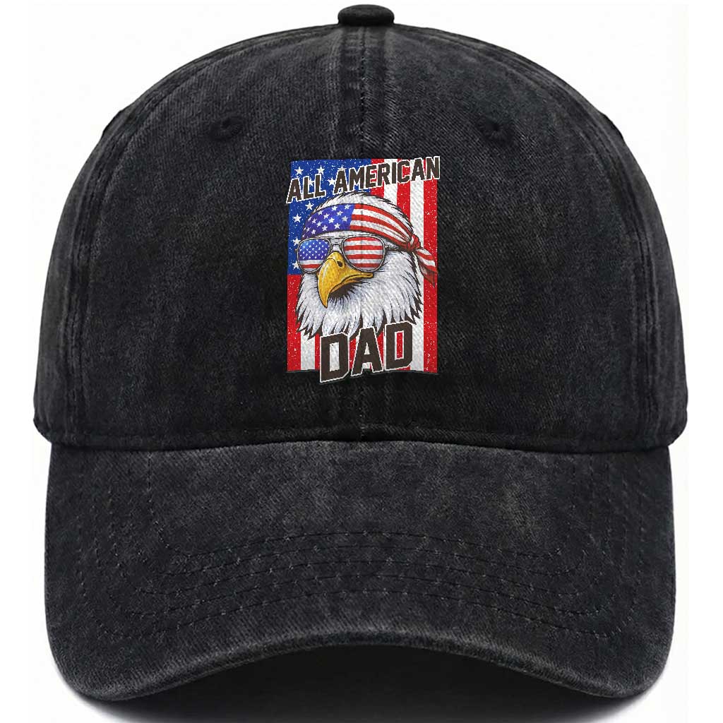 All American Dad 4th of July Washed Cotton Baseball Cap Daddy Eagle USA TS14 Print Your Wear