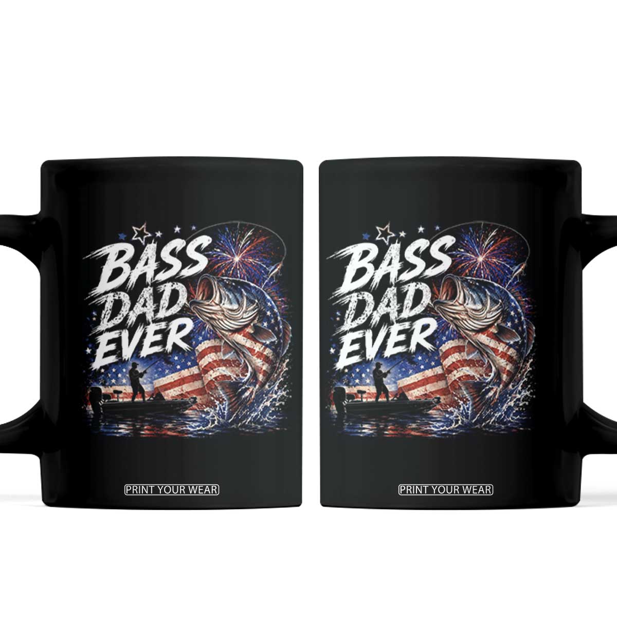 Bass Dad Ever Fishing Coffee Mug Patriotic Dad Birthday 4th Of July Gifts TS14 Black Print Your Wear