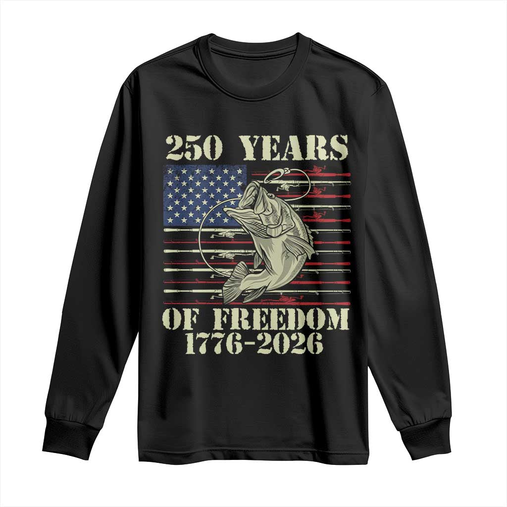 250th Anniversary USA Bass Fishing American Flag Long Sleeve Shirt TS14 Black Print Your Wear
