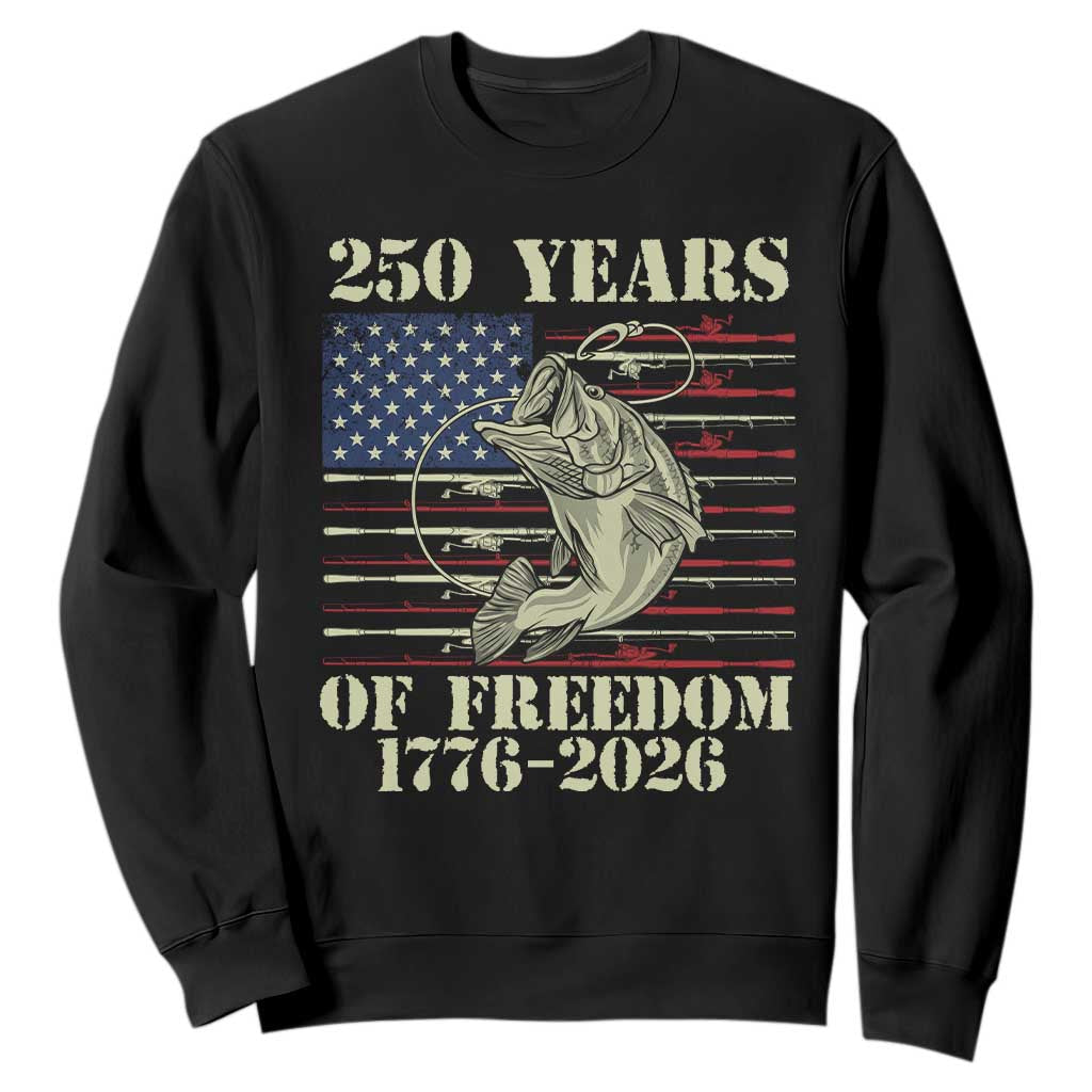 250th Anniversary USA Bass Fishing American Flag Sweatshirt TS14 Black Print Your Wear