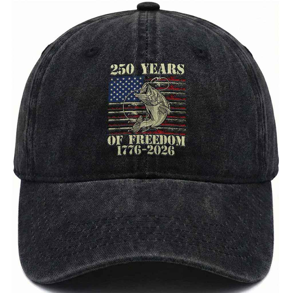 250th Anniversary USA Bass Fishing American Flag Washed Cotton Baseball Cap TS14 Print Your Wear