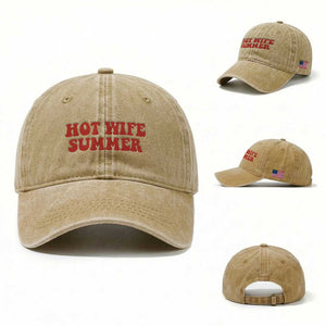 Hot Wife Summer Washed Cotton Baseball Cap Funny Newlywed TS14 Washed Cap Universal Fit Khaki Print Your Wear