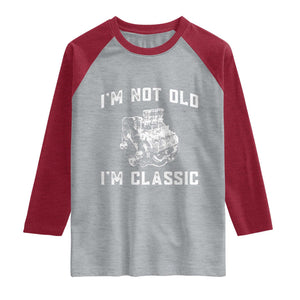 I'm Not Old I'm Classic Raglan Shirt Flathead V8 Engine Silhouette TS14 Heather Gray Heather Red Print Your Wear