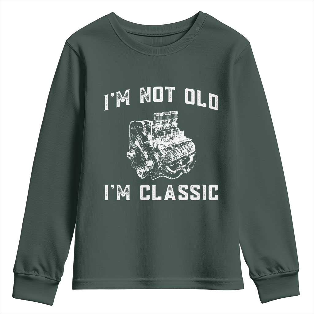 I'm Not Old I'm Classic Youth Sweatshirt Flathead V8 Engine Silhouette TS14 Dark Forest Green Print Your Wear