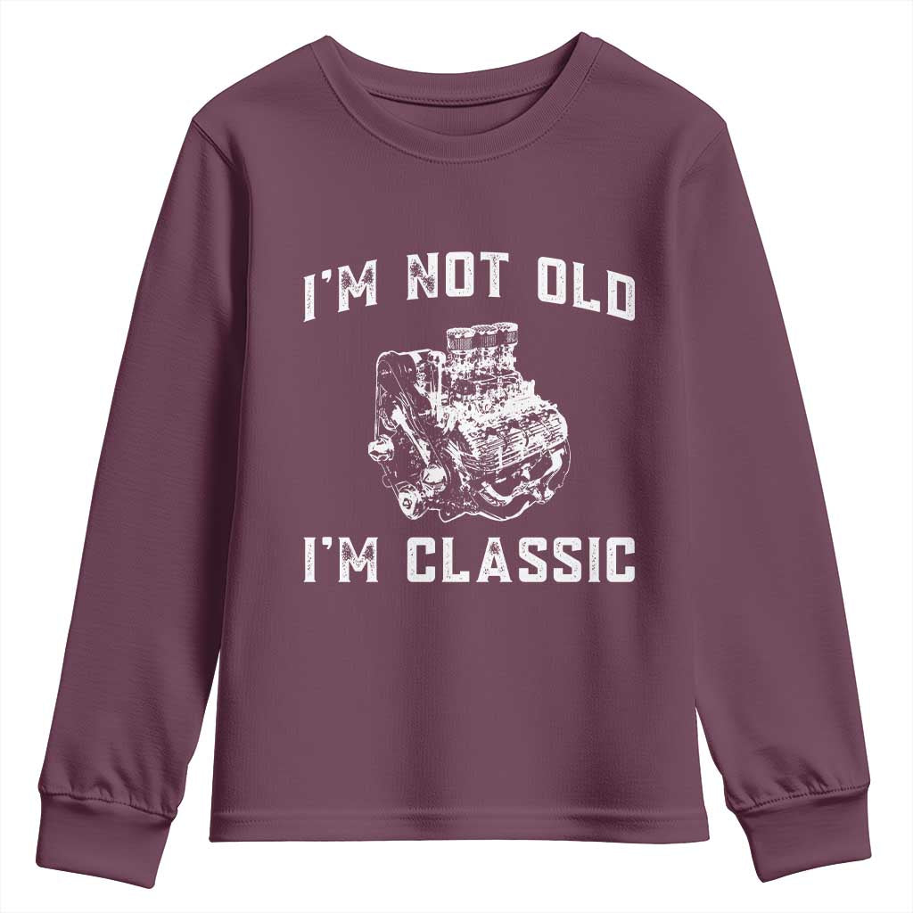 I'm Not Old I'm Classic Youth Sweatshirt Flathead V8 Engine Silhouette TS14 Maroon Print Your Wear