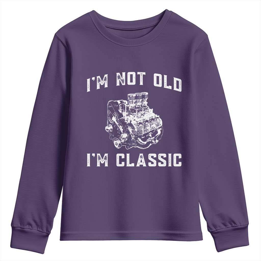 I'm Not Old I'm Classic Youth Sweatshirt Flathead V8 Engine Silhouette TS14 Purple Print Your Wear
