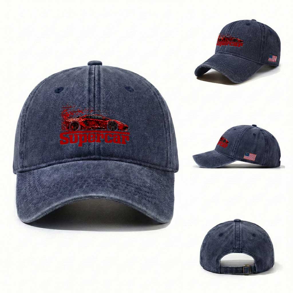Supercar Exotic Italian Sports Car Graphic Washed Cotton Baseball Cap TS14 Washed Cap Universal Fit Navy Print Your Wear