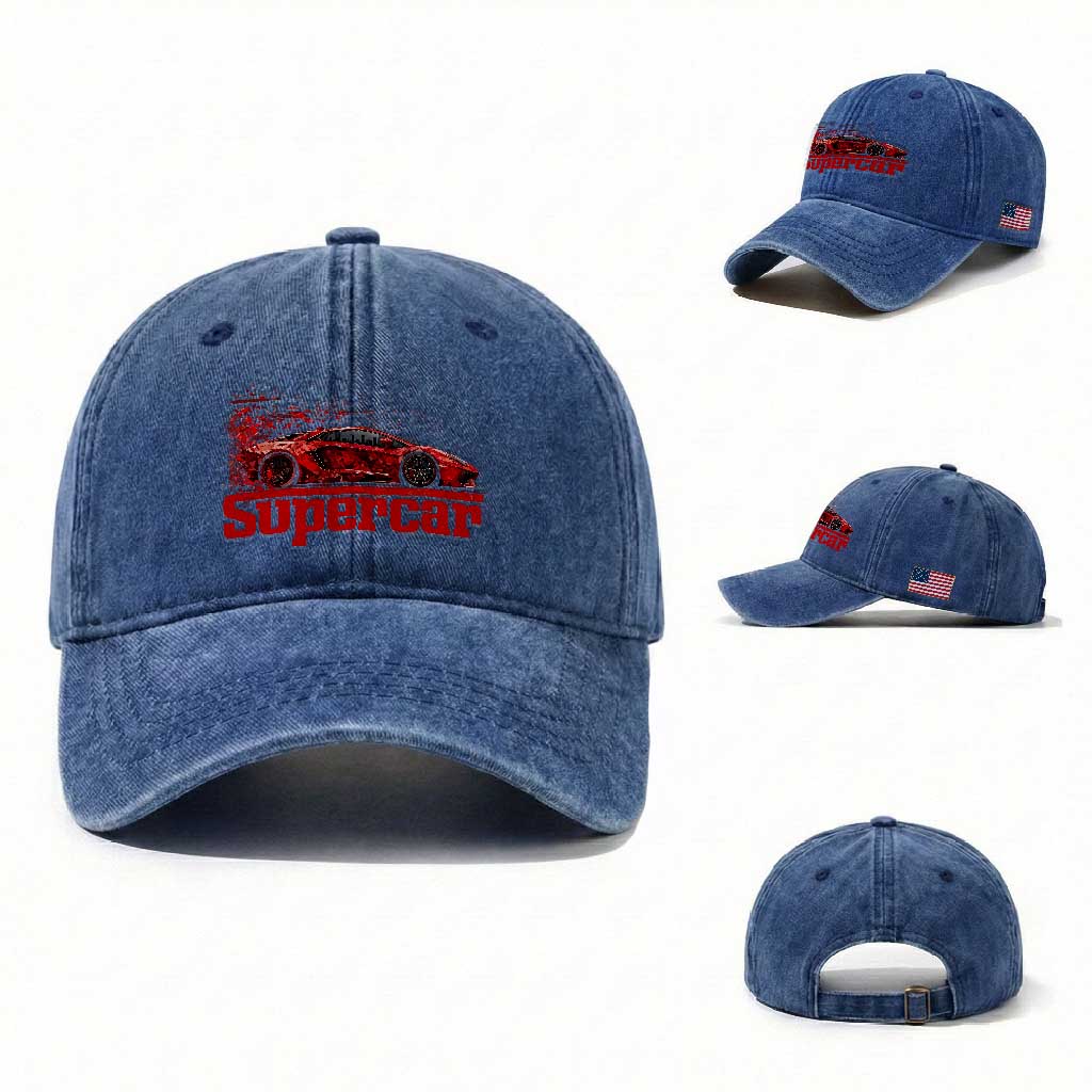 Supercar Exotic Italian Sports Car Graphic Washed Cotton Baseball Cap TS14 Washed Cap Universal Fit Royal Blue Print Your Wear