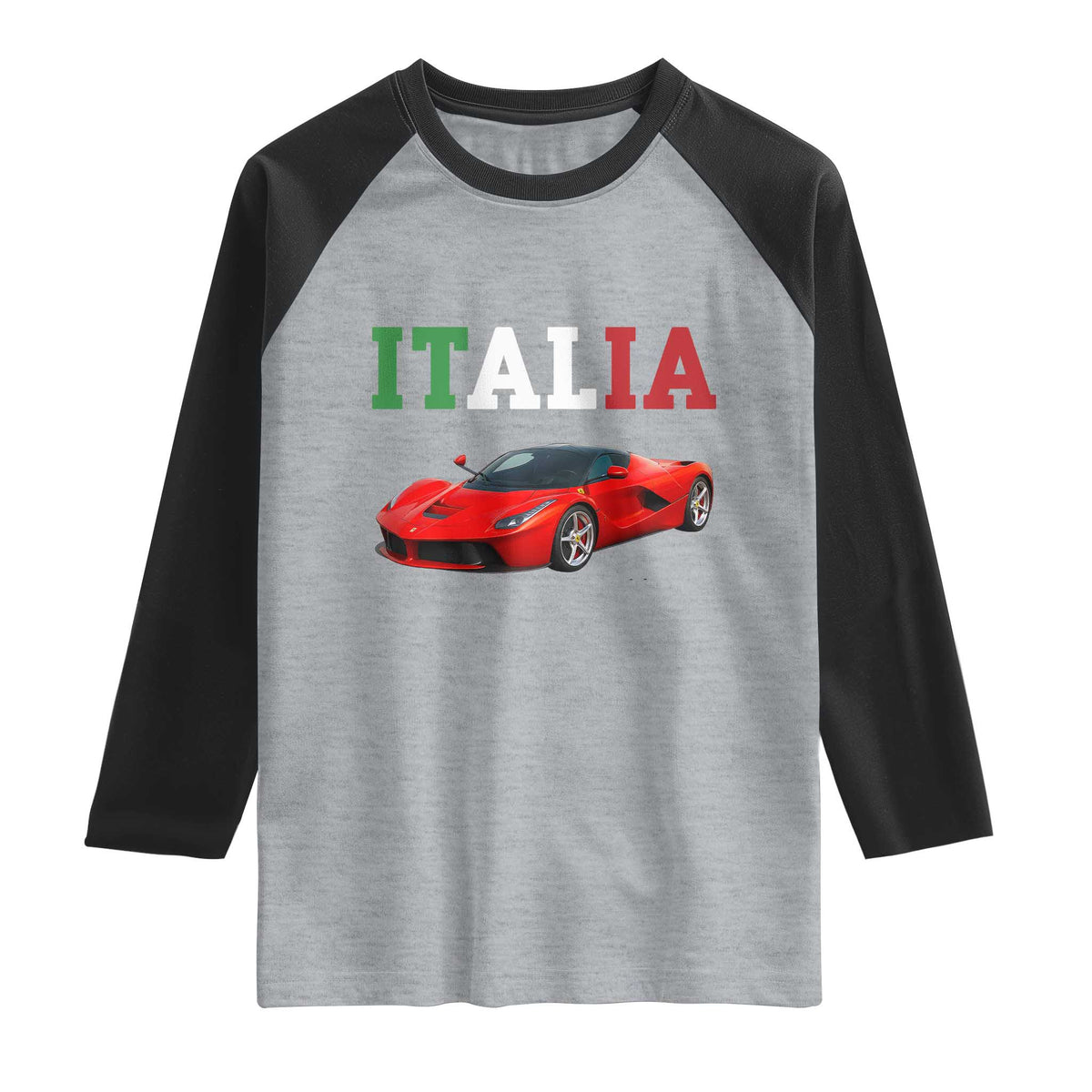 Fun Italian Exotic Supercar Raglan Shirt TS14 Heather Gray Black Print Your Wear