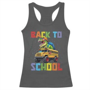 Bruh We Back Racerback Tank Top Funny Dinosaur Back To School Dinosaur TS14 Dark Heather Print Your Wear