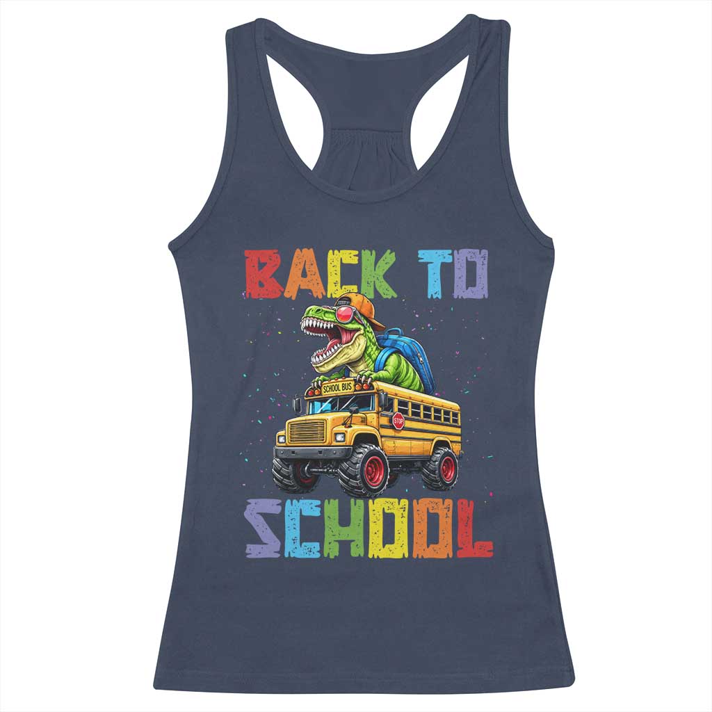 Bruh We Back Racerback Tank Top Funny Dinosaur Back To School Dinosaur TS14 Navy Print Your Wear