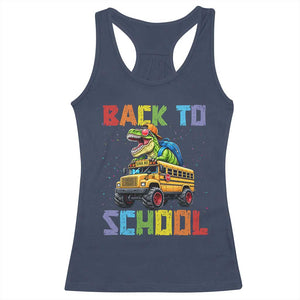 Bruh We Back Racerback Tank Top Funny Dinosaur Back To School Dinosaur TS14 Navy Print Your Wear