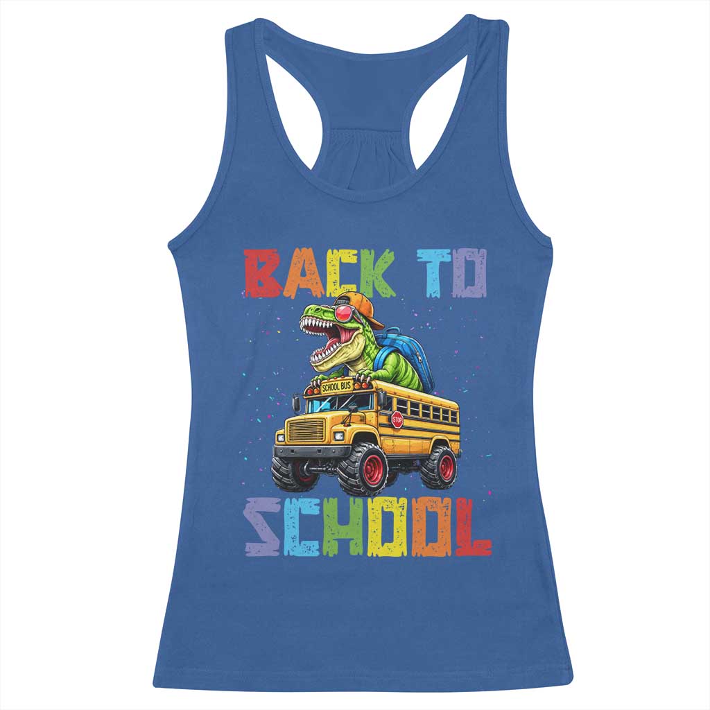 Bruh We Back Racerback Tank Top Funny Dinosaur Back To School Dinosaur TS14 Royal Blue Print Your Wear