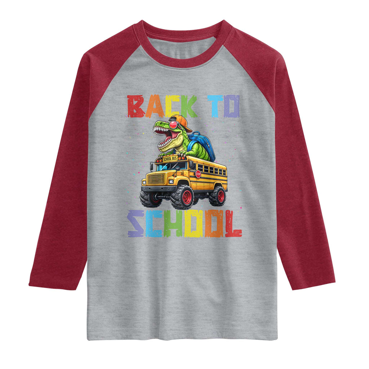 Bruh We Back Raglan Shirt Funny Dinosaur Back To School Dinosaur TS14 Heather Gray Heather Red Print Your Wear