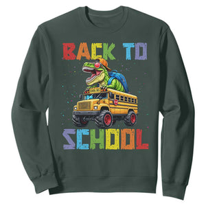 Bruh We Back Sweatshirt Funny Dinosaur Back To School Dinosaur TS14 Dark Forest Green Print Your Wear