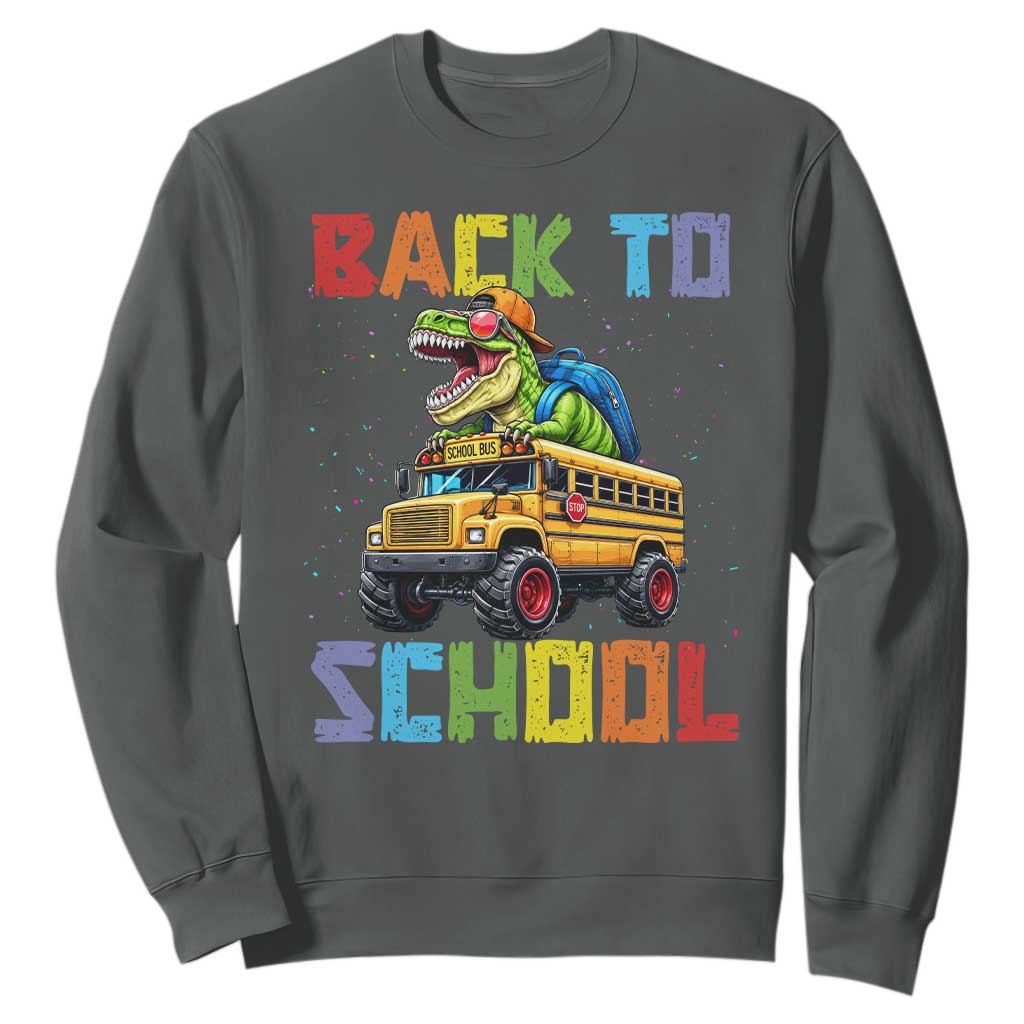 Bruh We Back Sweatshirt Funny Dinosaur Back To School Dinosaur TS14 Dark Heather Print Your Wear
