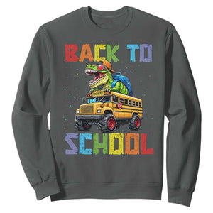 Bruh We Back Sweatshirt Funny Dinosaur Back To School Dinosaur TS14 Dark Heather Print Your Wear
