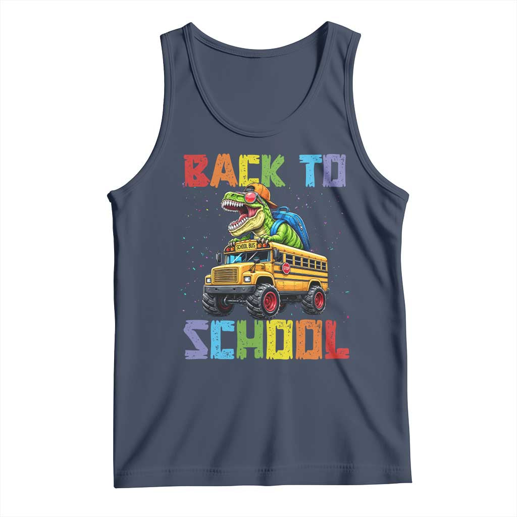 Bruh We Back Tank Top Funny Dinosaur Back To School Dinosaur TS14 Navy Print Your Wear