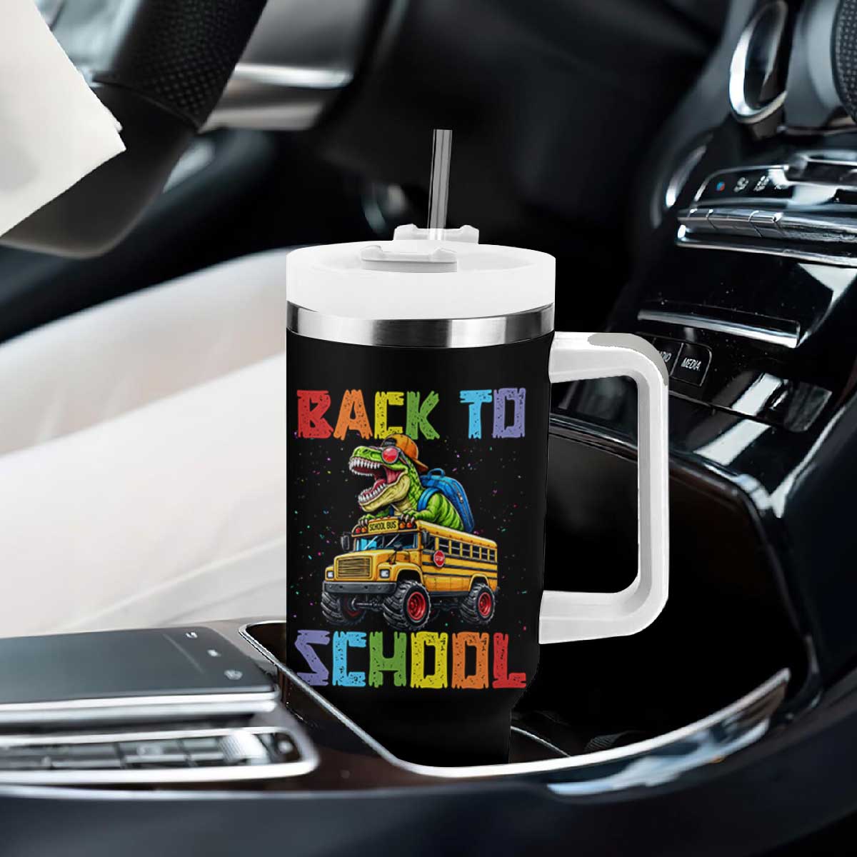 Bruh We Back Tumbler With Handle Funny Dinosaur Back To School Dinosaur TS14 Print Your Wear