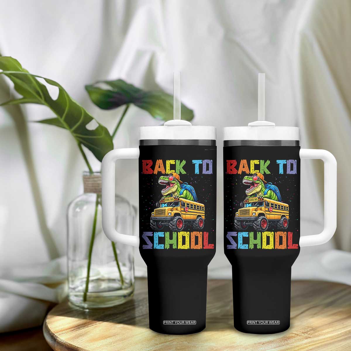 Bruh We Back Tumbler With Handle Funny Dinosaur Back To School Dinosaur TS14 Print Your Wear