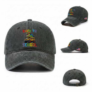 Bruh We Back Washed Cotton Baseball Cap Funny Dinosaur Back To School Dinosaur TS14 Washed Cap Universal Fit Dark Green Print Your Wear