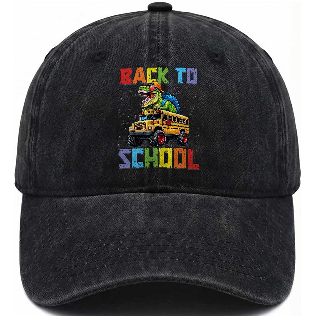 Bruh We Back Washed Cotton Baseball Cap Funny Dinosaur Back To School Dinosaur TS14 Print Your Wear