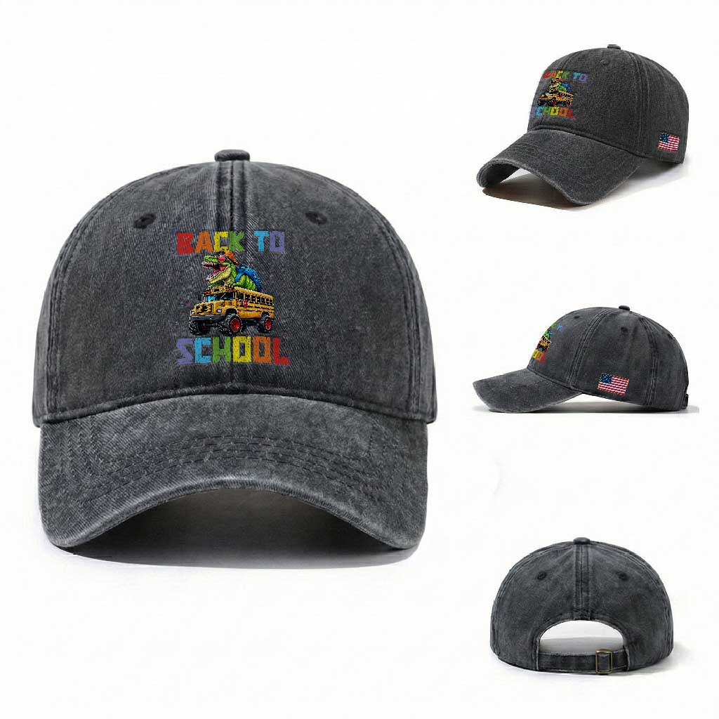 Bruh We Back Washed Cotton Baseball Cap Funny Dinosaur Back To School Dinosaur TS14 Washed Cap Universal Fit Dark Gray Print Your Wear