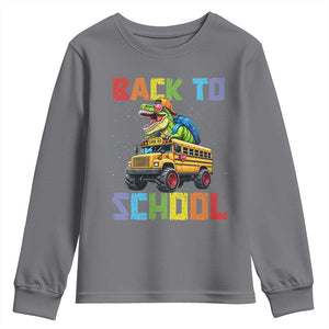Bruh We Back Youth Sweatshirt Funny Dinosaur Back To School Dinosaur TS14 Charcoal Print Your Wear