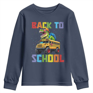 Bruh We Back Youth Sweatshirt Funny Dinosaur Back To School Dinosaur TS14 Navy Print Your Wear