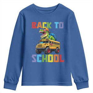 Bruh We Back Youth Sweatshirt Funny Dinosaur Back To School Dinosaur TS14 Royal Blue Print Your Wear