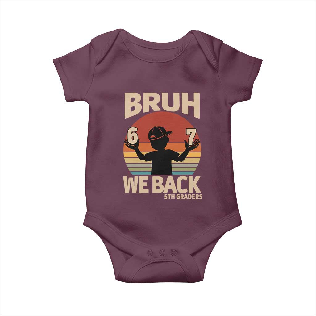 Bruh We Back Baby Onesie Back to School 5th Grade 6 7 First Day School TS14 Maroon Print Your Wear
