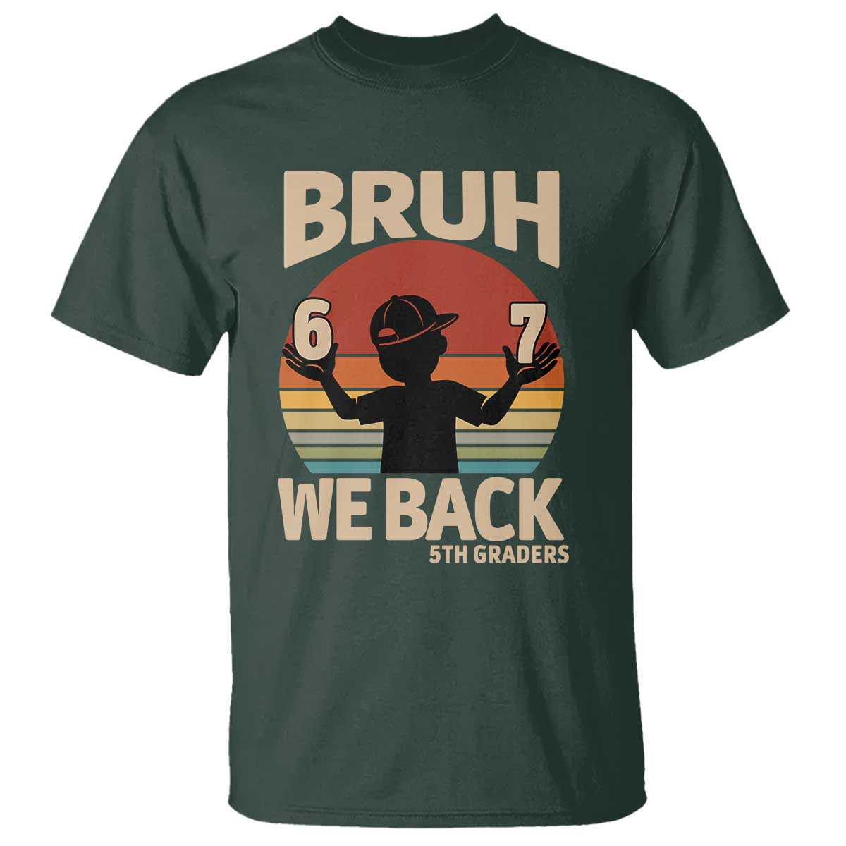 Bruh We Back T Shirt Back to School 5th Grade 6 7 First Day School TS14 Dark Forest Green Print Your Wear