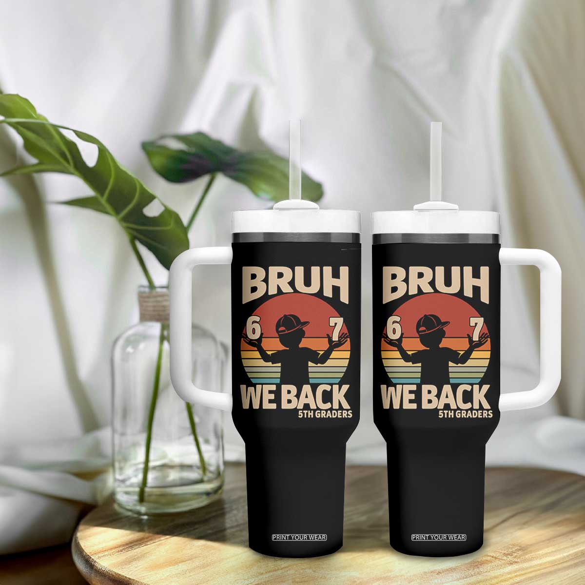 Bruh We Back Tumbler With Handle Back to School 5th Grade 6 7 First Day School TS14 Print Your Wear